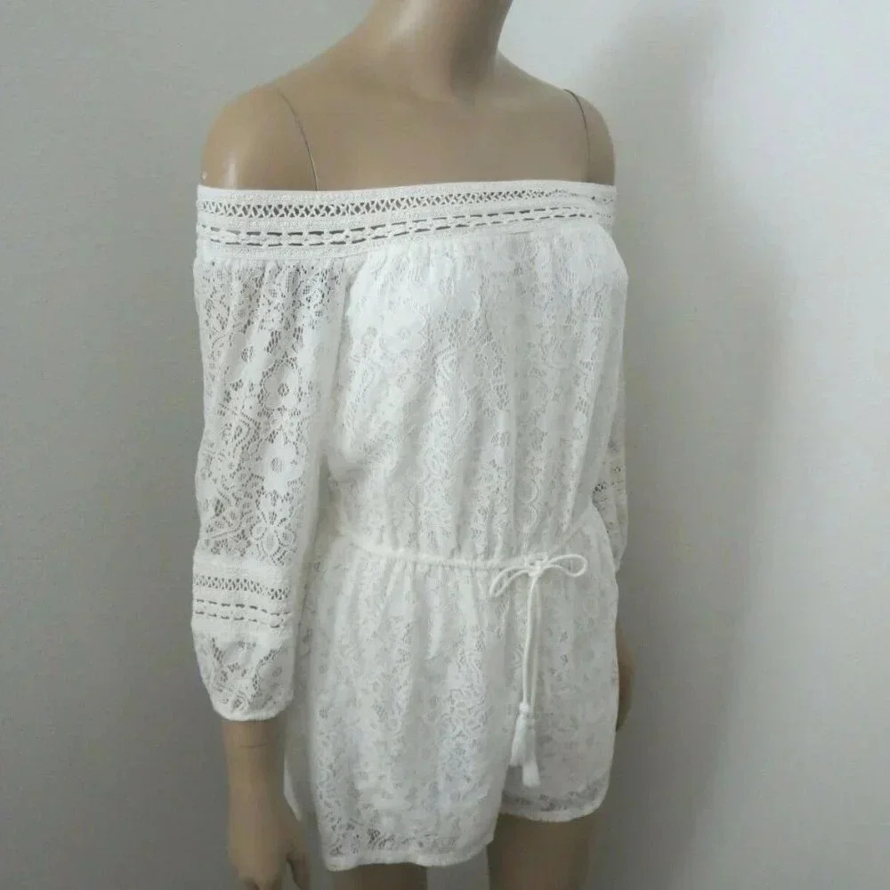 NWT Hollister Lace Overlay Off Shoulder Romper - Picture 2 of 5
